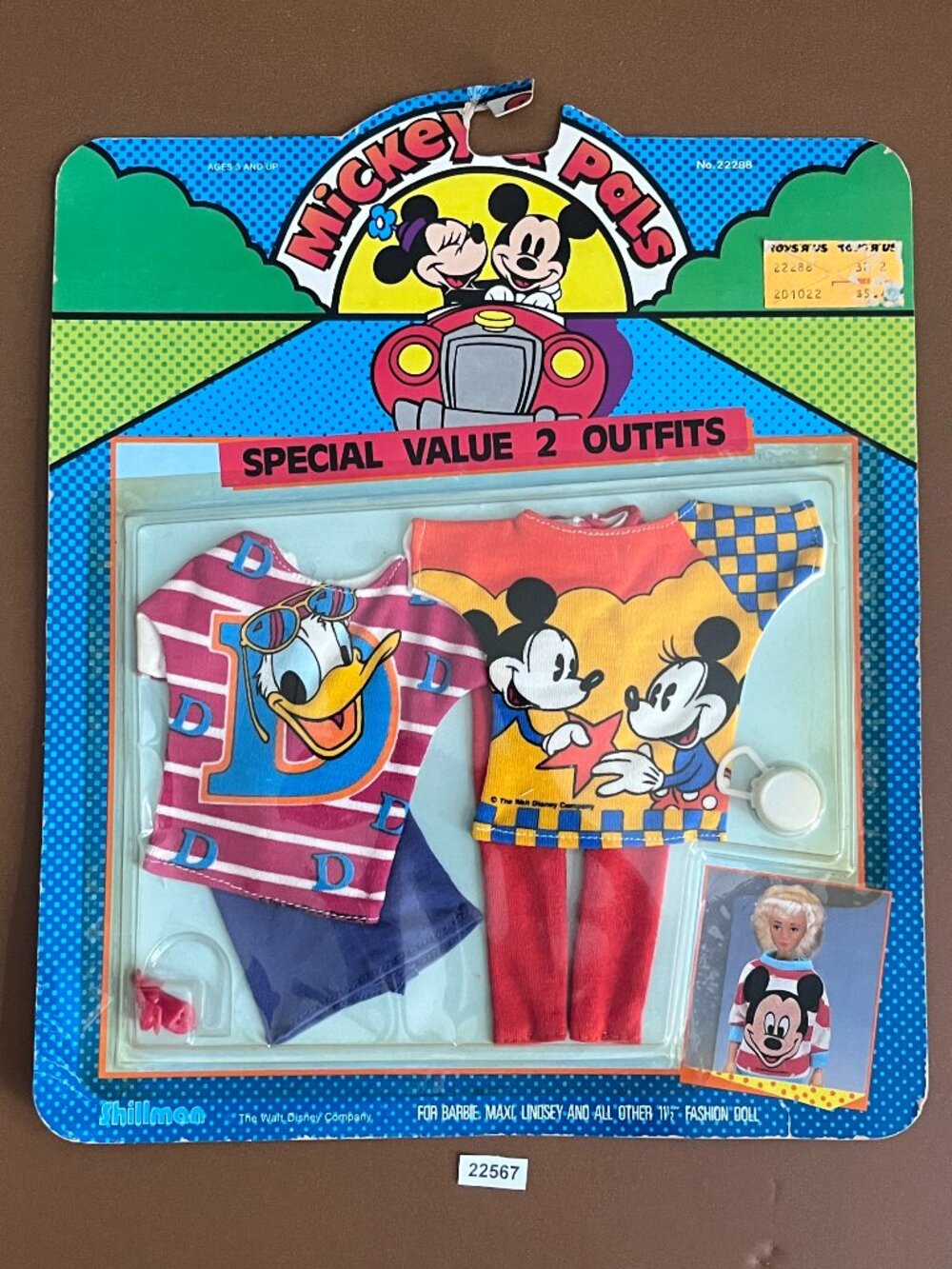 1986 Shillman Mickey & Pals Special  Value 2 Outfits Fashion Set Doll New